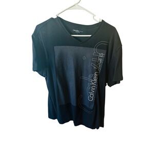 Calvin Klein Jeans Mens Black Graphic‎ Logo V Neck T Shirt